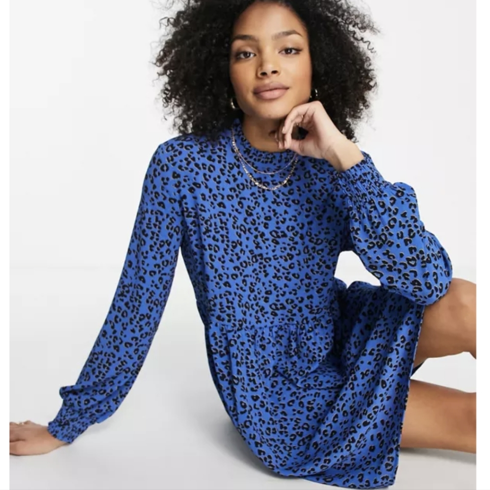 JDY blue print smock dress